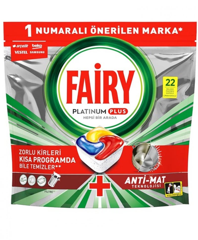 Fairy Platinum Plus Pot & Stain Cleaner Capsules with Lemon Scent – ​​22 Capsules - Image 1
